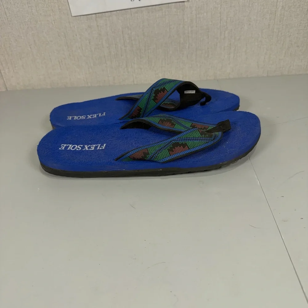Blue‎ Fabric Flip Flop Sandals with Patterned Straps